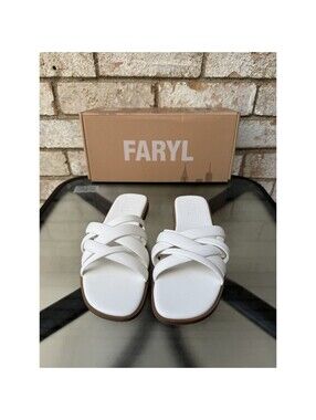 FARYL Women's White Flat Slide Sandals Size 7